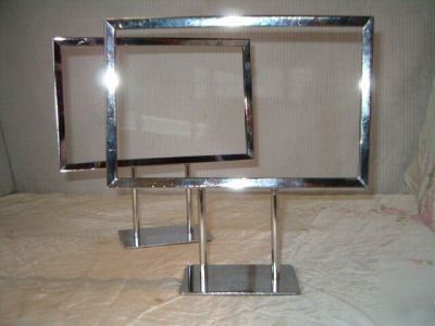 Chrome retail sign stands:older,petite,elegant display 