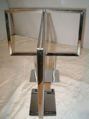 Chrome retail sign stands:older,petite,elegant display 