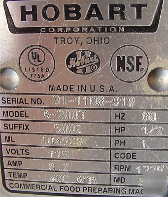 Hobart a-200T 20 quart commercial food prep dough mixer