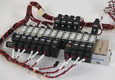 Koganei 14-port manifold w/ 12 pneumatic 24V valves