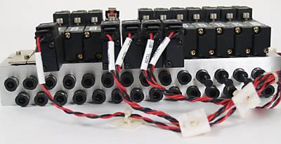 Koganei 14-port manifold w/ 12 pneumatic 24V valves