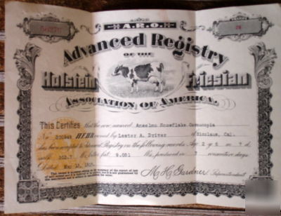 1918 holstein friesian cow registry certificate~calif