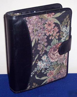 Compact black leather/tapestry 6 ring franklin planner