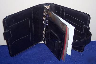 Compact black leather/tapestry 6 ring franklin planner