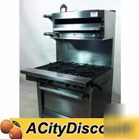 Garland 6 eye gas range w/ oven base & salamander