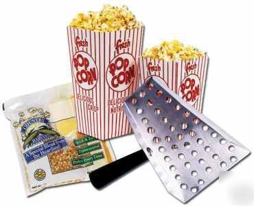 48 popcorn 4OZ salt ready pack ss scoop 100 .75OZ boxes
