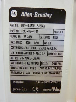 Allen bradley ac servo motor mfp-B430P-SJ22AA (2728)