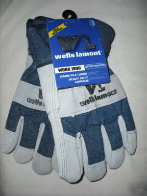 Nwt*wells lamont~leather palm heavy duty work gloves~ l