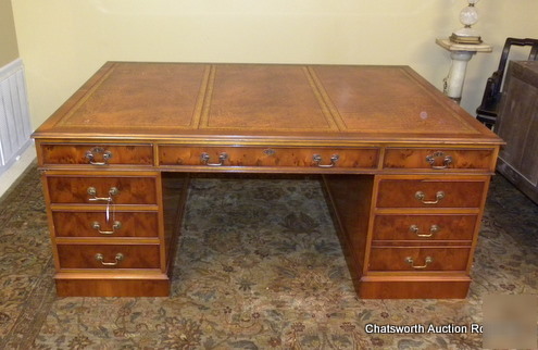 English imported yew wood executive leather top desk