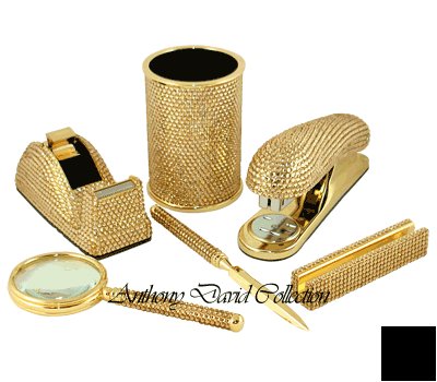Executive 6 pc desk set with swarovski crystal - gold