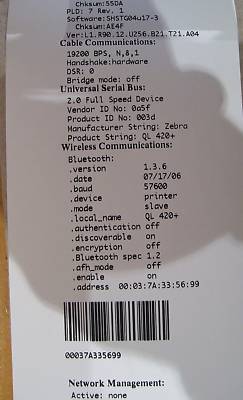 Zebra QL420 thermal mobile bluetooth printer + power