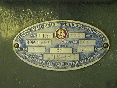 Us electrical tool co. grinder baldor