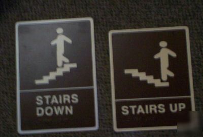 2 plastic ada compliance signs braille stairs up down