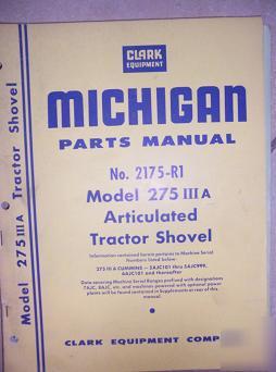 Michigan 275IIIA articulated shovel parts book 2175R1 w
