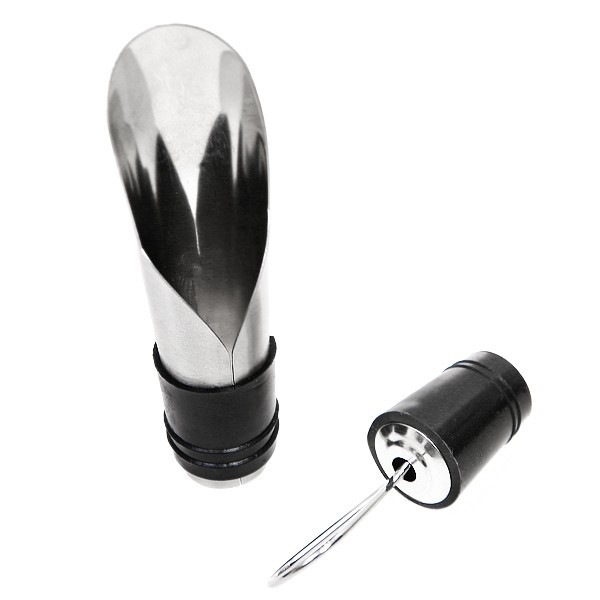 2 x chrome pourer & air tight stopper wine bottle tool