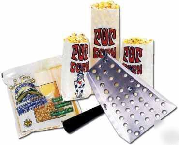 48 popcorn 4OZ salt ready pack ss scoop & 1000 1OZ bags