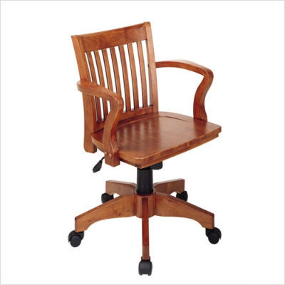Armless fruit wood bankers chair with wood seat