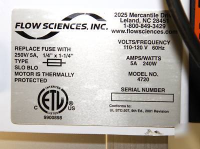 Flow sciences 10300 01 top mount balance hood 3FT alarm