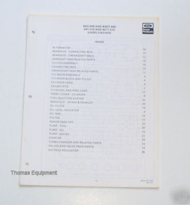 Ford loose leaf illustrated parts list 401 401T diesel