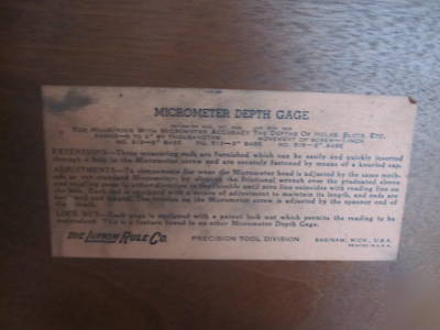 Vintage 1922 lufkin no. 513 micrometer depth gage