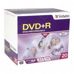Verbatim 95038-16X dvd+r 4.7GB branded 20PK - w/ 2 yr w