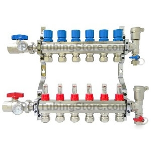 6-branch brass deluxe pex manifold for radiant heating