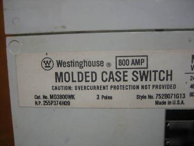 Westinghouse molded case switch MD3800WK 800 amp a 800A