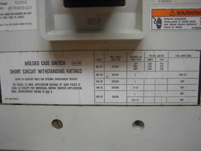 Westinghouse molded case switch MD3800WK 800 amp a 800A