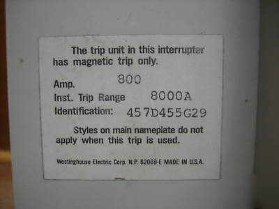 Westinghouse molded case switch MD3800WK 800 amp a 800A