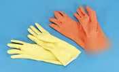 Flock-lined latex cleaning gloves, size large, orange,