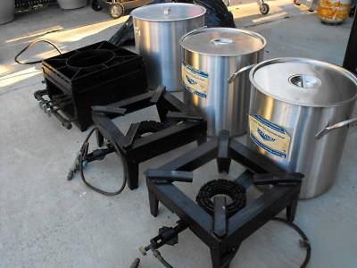 Cooking pots stainles huge lot of 3 with burners 