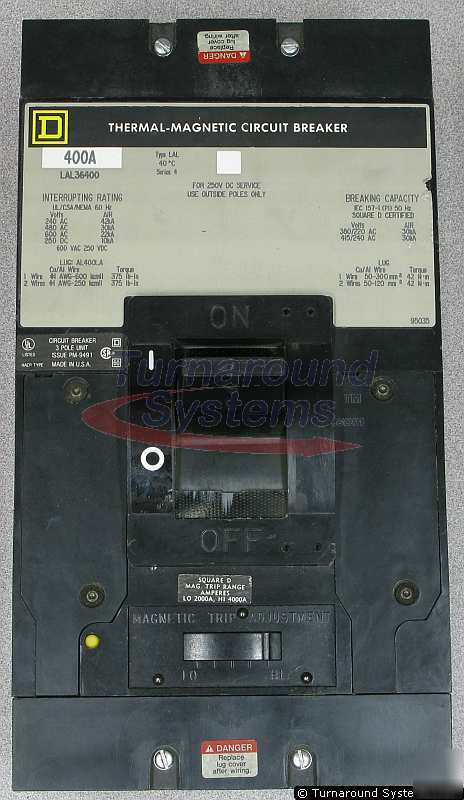 Square d LAL36400 circuit breaker, 400 amp, 600 v, 3 p