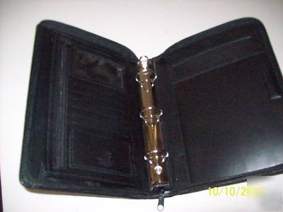 Black leather daily planner zippered 3 rings