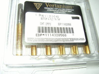 Vertanium precision taps M8X1.25 bottom tin coated usa 