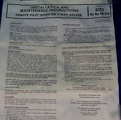 Asco 2 way air contol valve remote pilot operated X8353