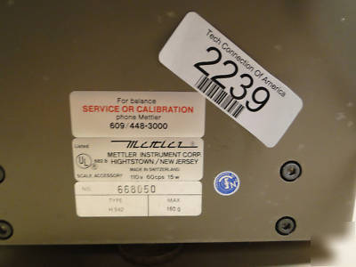 Mettler/toledo H542 lab scale weighing accessory 160G