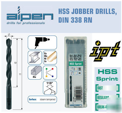 1.0MM alpen hss sprint jobber drills DIN338RN ( X10 )