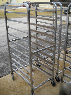 Lot of (3) 10 pan aluminum bakery pan transport racks