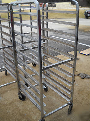 Lot of (3) 10 pan aluminum bakery pan transport racks