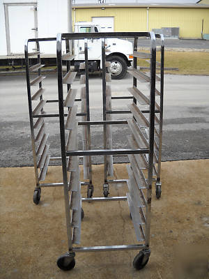 Lot of (3) 10 pan aluminum bakery pan transport racks