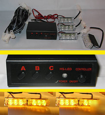 Amber/amber-4 x 3 led emergency tow rescue strobe light