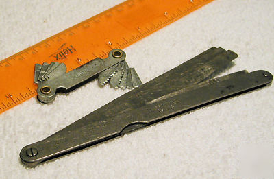 Starrett feeler gauges, and metric thread pitch gage.