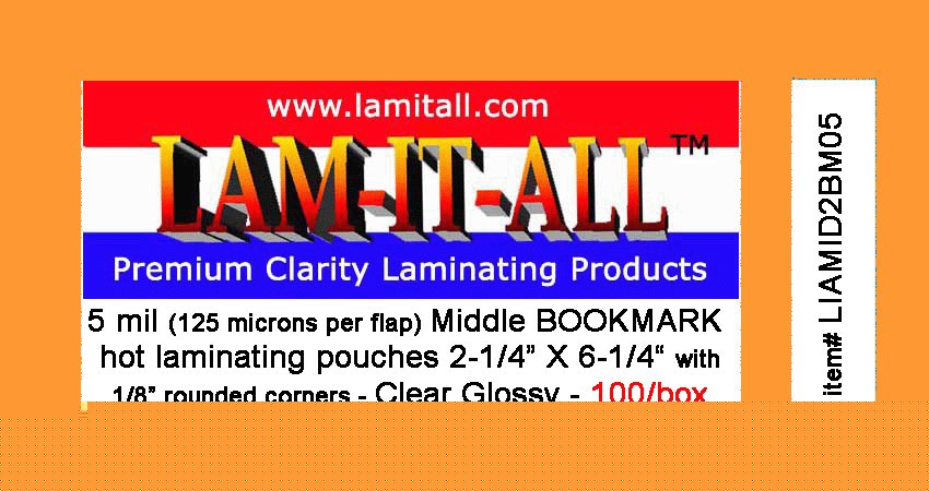 100 bookmark laminate 2-1/4X6-1/4 pouch 5 mil free ship