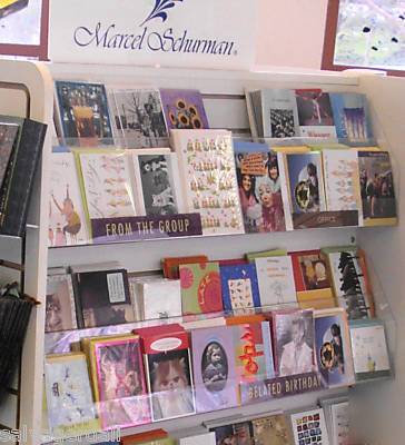 Lot of 2 acrylic slatwall greeting card display used
