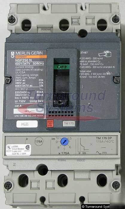 Merlin gerin NFNF36175 circuit breaker, 175 amp, 3P