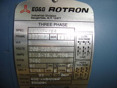 Eg&g rotron regenerative blower DR6D89 225 scfm 5 hp