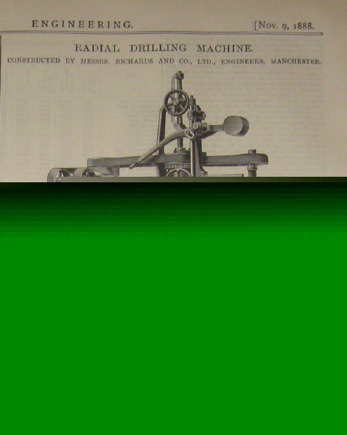 Early belt driven drill press 1888 engineering print