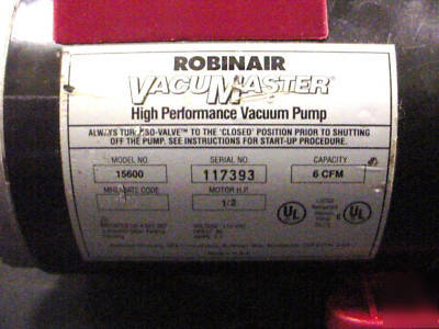 Robinair 15600 6CFM vacuum pump 1/2 hp used 