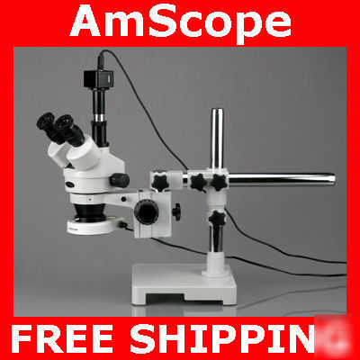 7X-45X stereo boom microscope, 80 led light 1.3M camera