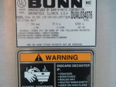 Bunn dual sh dbc coffee brewer